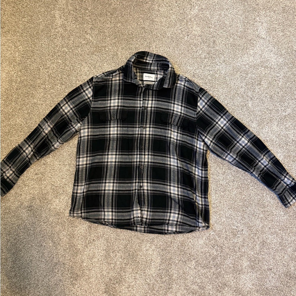 Goodfellow & Co Men's Black and Gray Plaid Flannel Shirt Size XL